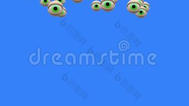 绿色的眼睛落在色度键屏幕背景动画新质量通用动态动画彩色快乐美好